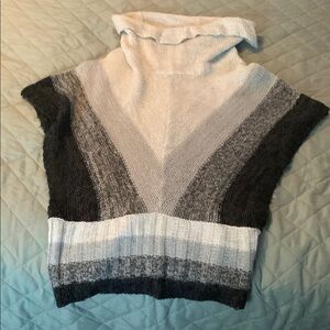 New Directions Cream and Gray Cowl Neck Top